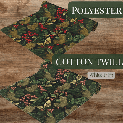 Christmas Table Runner Elegant Botanical Print, Festive Dining Decor, Cotton Poly Table Linen, Holiday Home Decoration, Kitchen Dining - EternalAscension