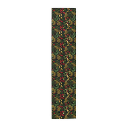 Christmas Table Runner Elegant Botanical Print, Festive Dining Decor, Cotton Poly Table Linen, Holiday Home Decoration, Kitchen Dining - EternalAscension