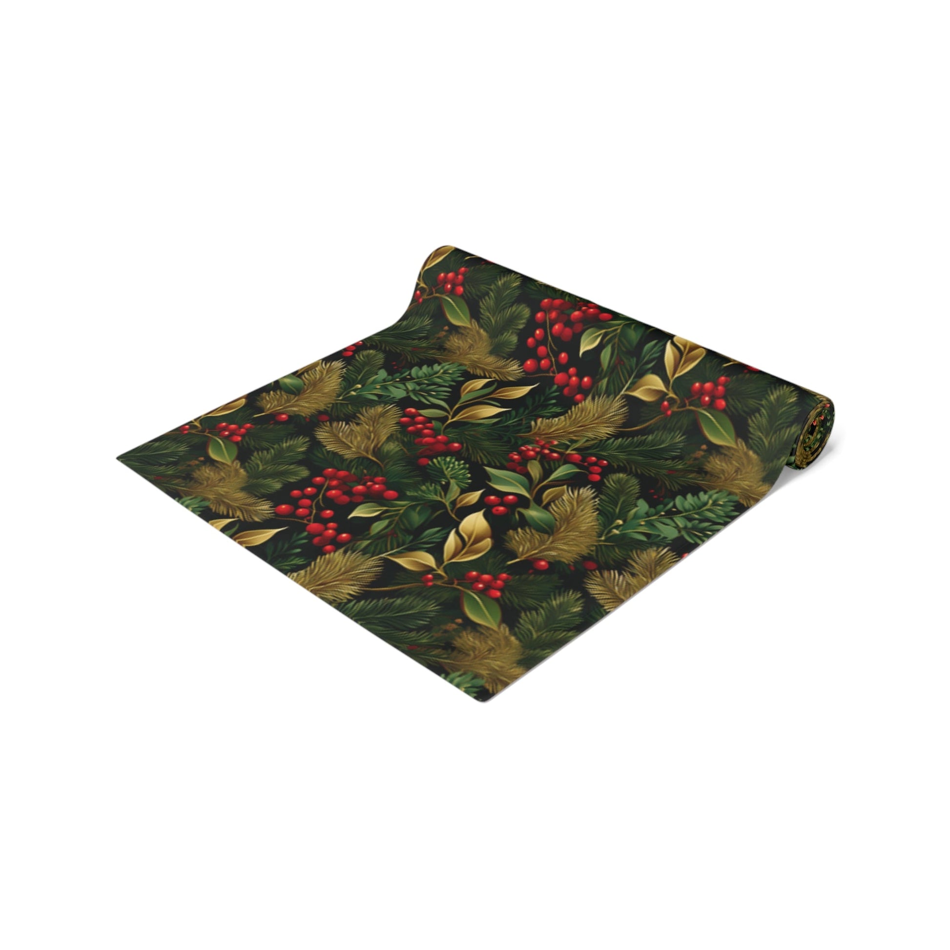 Christmas Table Runner Elegant Botanical Print, Festive Dining Decor, Cotton Poly Table Linen, Holiday Home Decoration, Kitchen Dining - EternalAscension