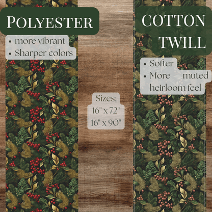 Christmas Table Runner Elegant Botanical Print, Festive Dining Decor, Cotton Poly Table Linen, Holiday Home Decoration, Kitchen Dining - EternalAscension
