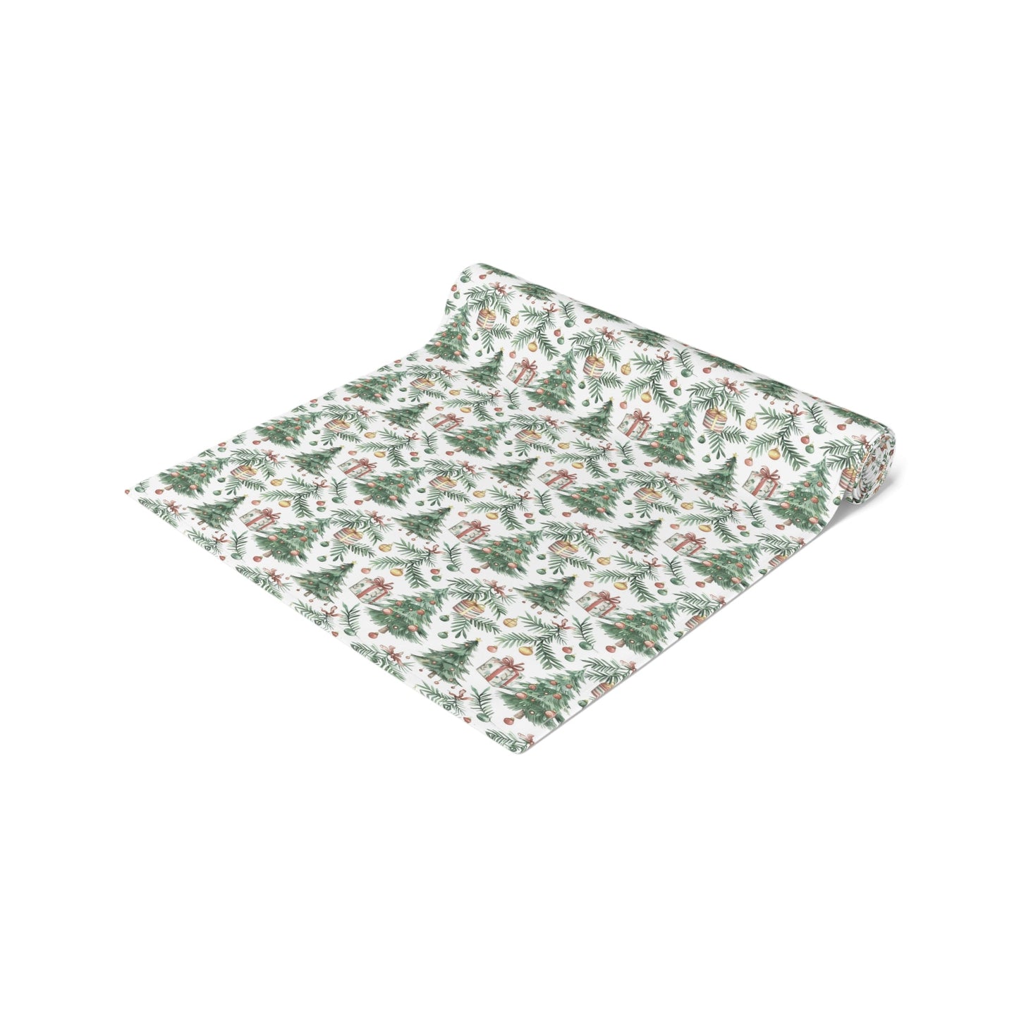 Christmas Table Runner, Festive Cotton Poly Dining Decor, Holiday Pine Branches, Celebratory Christmas Baubles, Seasonal Charm Table Linens, - EternalAscension