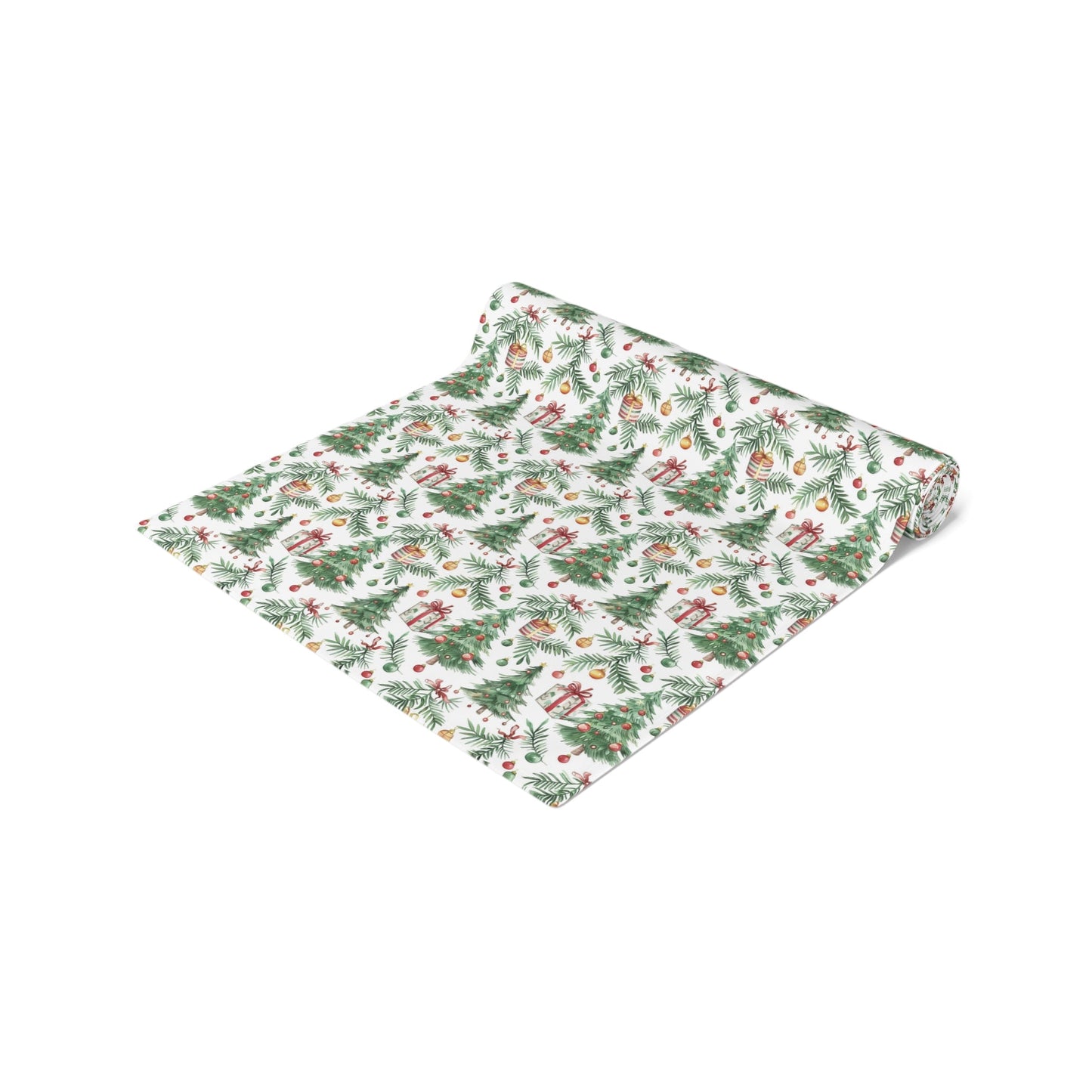 Christmas Table Runner, Festive Cotton Poly Dining Decor, Holiday Pine Branches, Celebratory Christmas Baubles, Seasonal Charm Table Linens, - EternalAscension