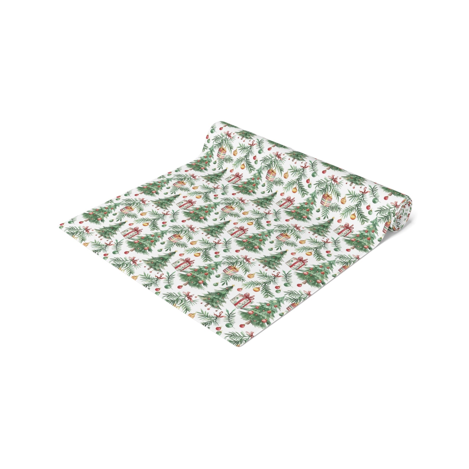 Christmas Table Runner, Festive Cotton Poly Dining Decor, Holiday Pine Branches, Celebratory Christmas Baubles, Seasonal Charm Table Linens, - EternalAscension