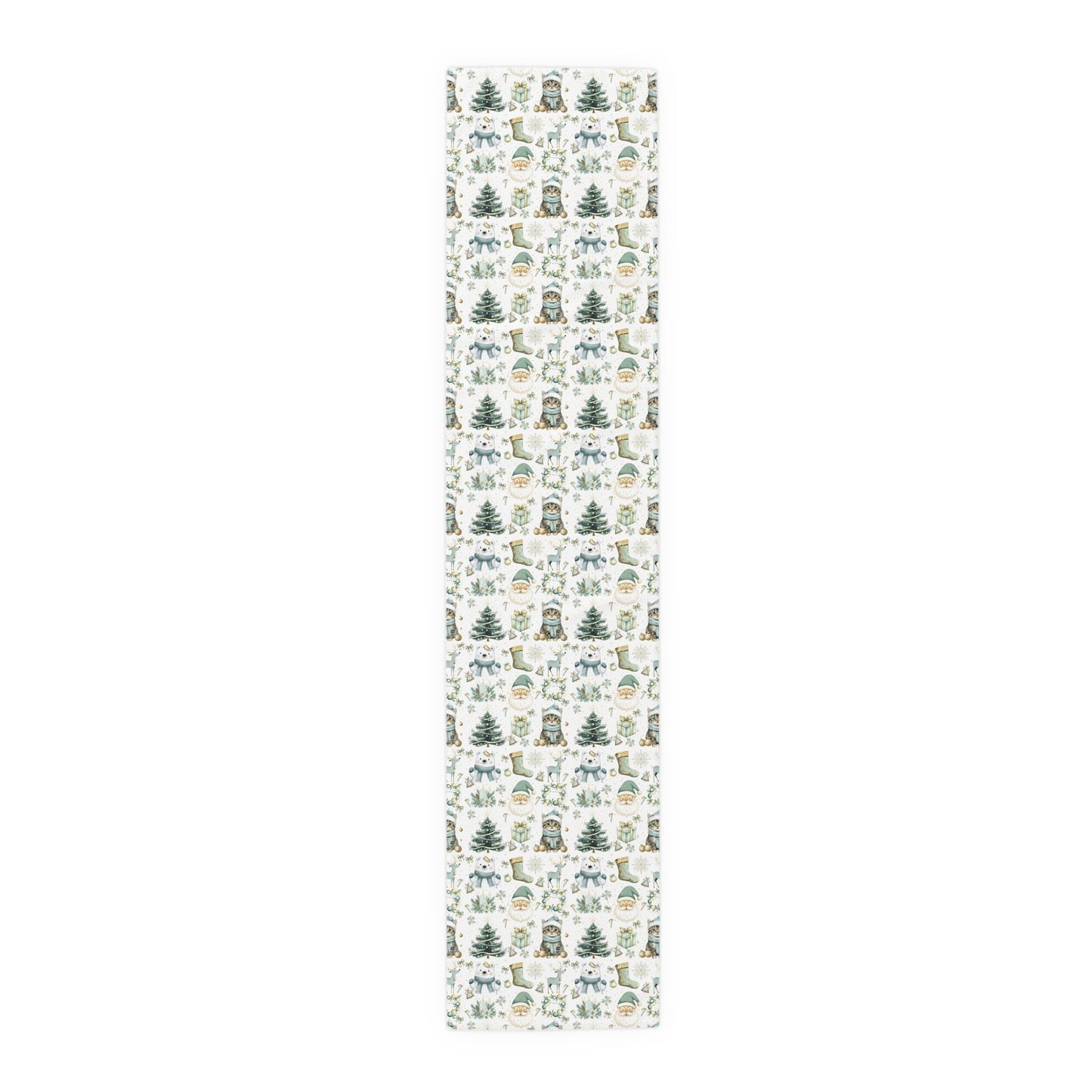 Christmas Table Runner, Festive Holiday Decor, Cotton Poly Blend, Polar Bear Santa Reindeer Cat Design, Winter Dining Decoration - EternalAscension