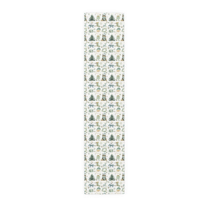 Christmas Table Runner, Festive Holiday Decor, Cotton Poly Blend, Polar Bear Santa Reindeer Cat Design, Winter Dining Decoration - EternalAscension