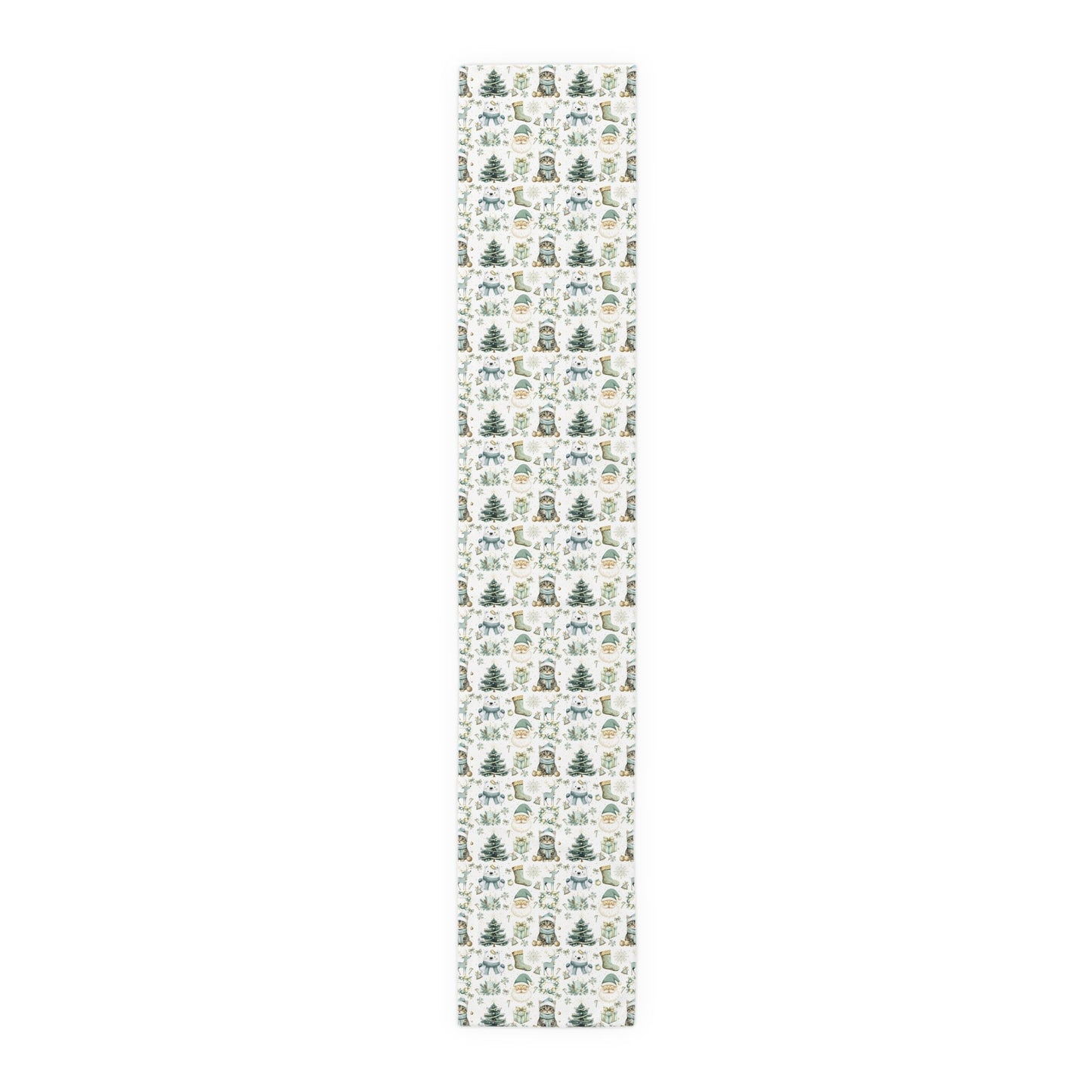 Christmas Table Runner, Festive Holiday Decor, Cotton Poly Blend, Polar Bear Santa Reindeer Cat Design, Winter Dining Decoration - EternalAscension