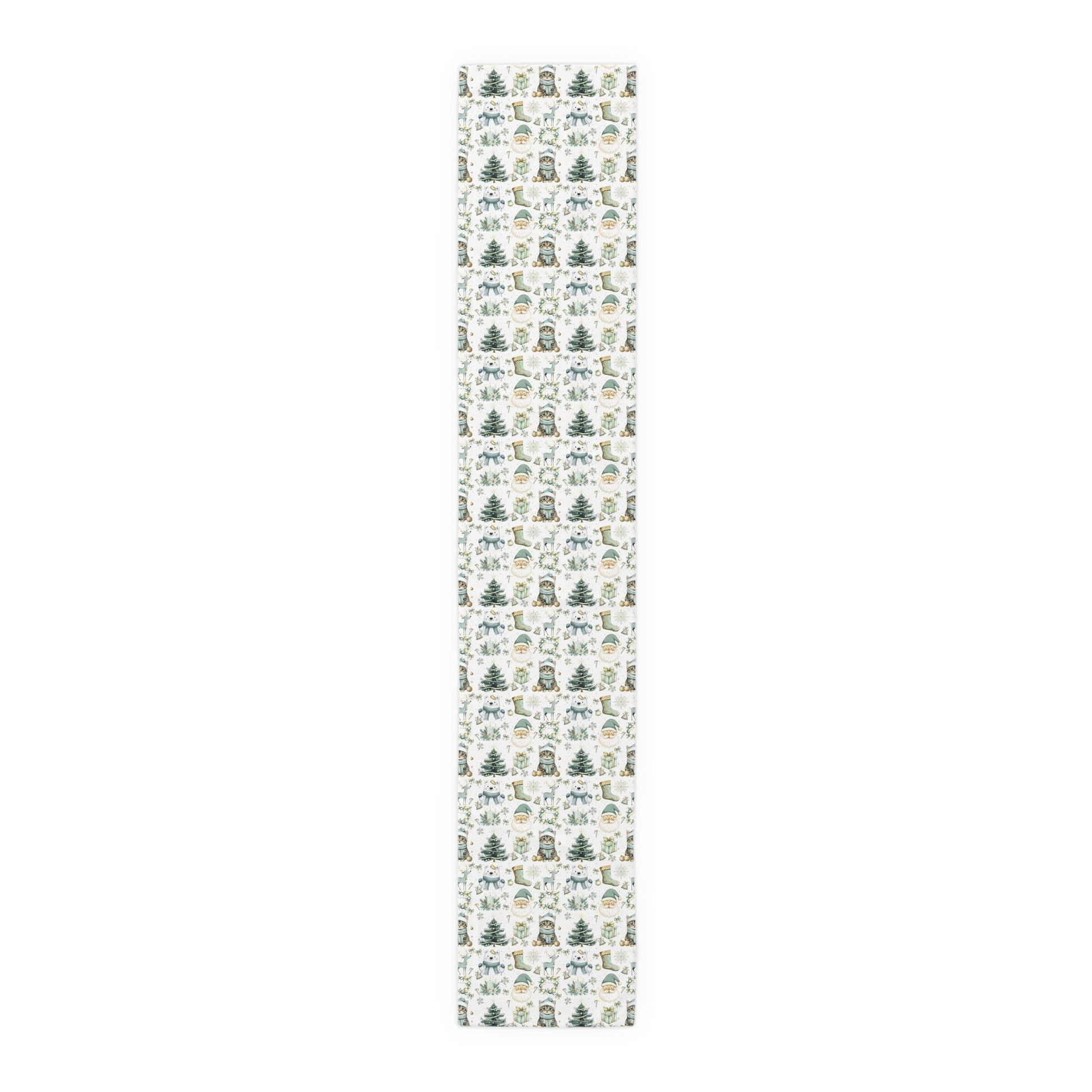 Christmas Table Runner, Festive Holiday Decor, Cotton Poly Blend, Polar Bear Santa Reindeer Cat Design, Winter Dining Decoration - EternalAscension