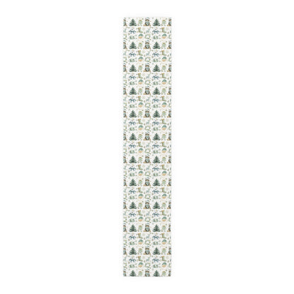 Christmas Table Runner, Festive Holiday Decor, Cotton Poly Blend, Polar Bear Santa Reindeer Cat Design, Winter Dining Decoration - EternalAscension