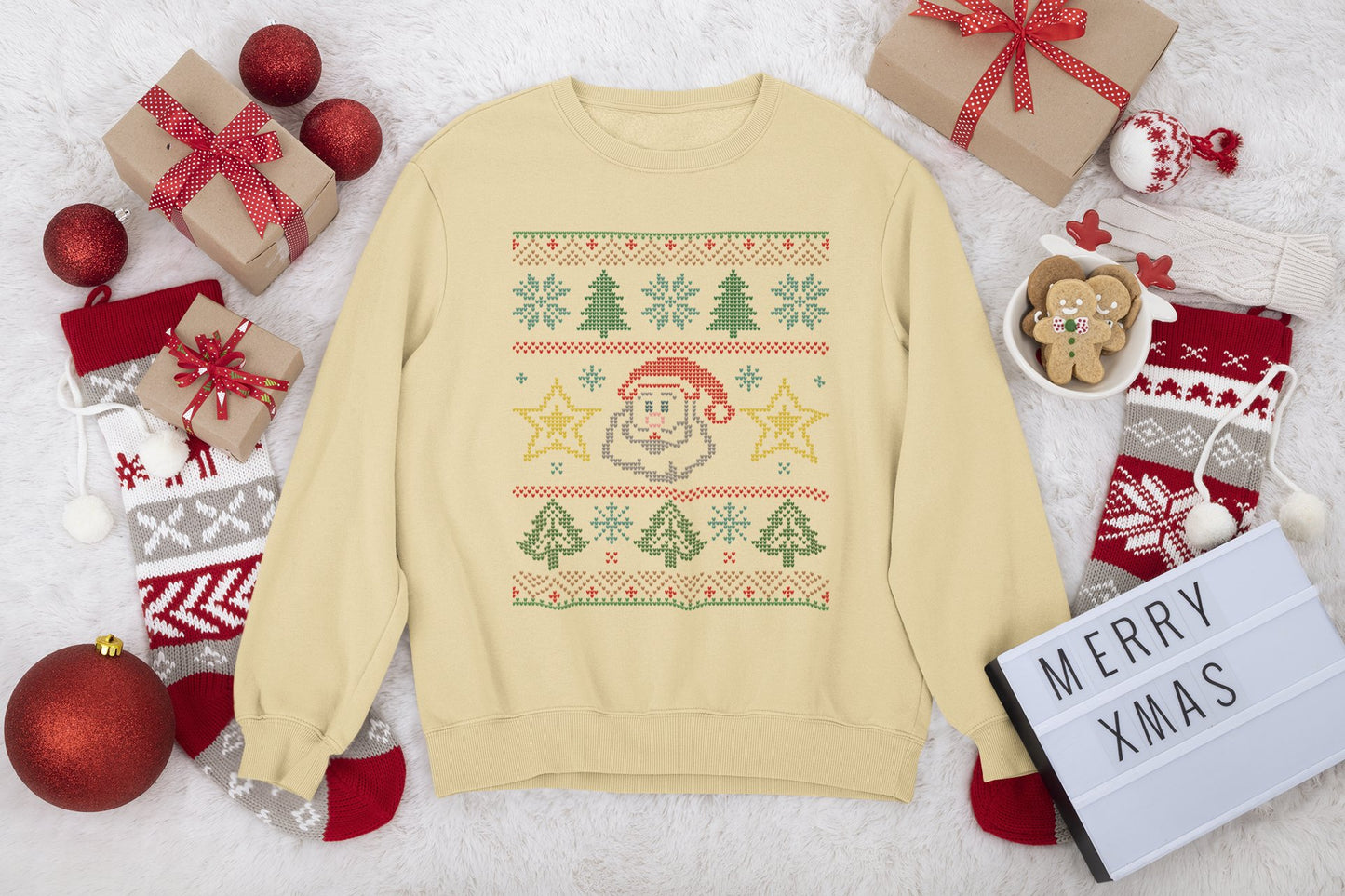 Christmas Tree Sweatshirt, Holiday Festive Jumper, Santa Claus Face Pullover, Cozy Winter Sweater, Unisex Xmas Top, Festive Cheer Apparel - EternalAscension