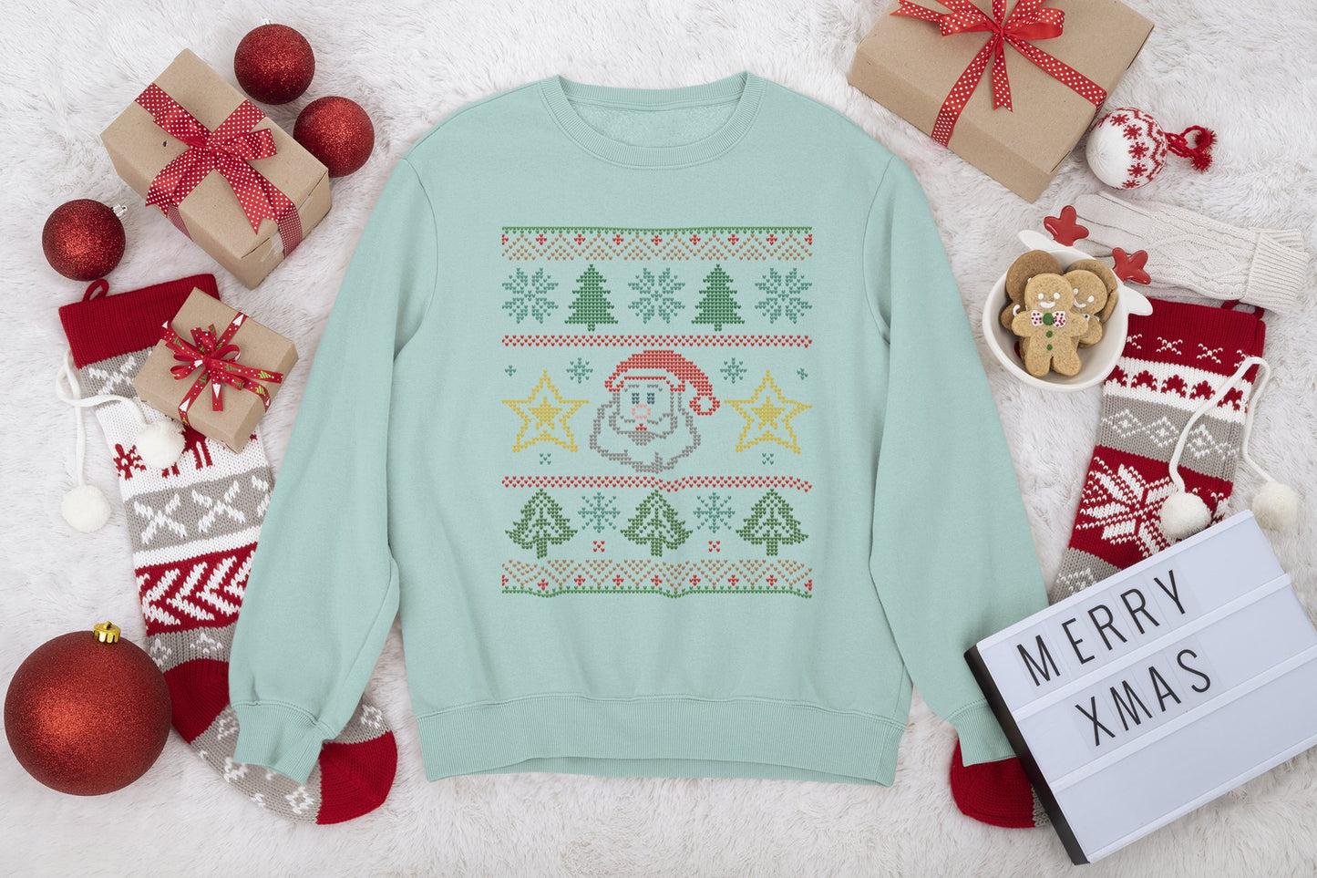 Christmas Tree Sweatshirt, Holiday Festive Jumper, Santa Claus Face Pullover, Cozy Winter Sweater, Unisex Xmas Top, Festive Cheer Apparel - EternalAscension