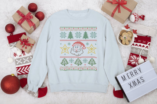 Christmas Tree Sweatshirt, Holiday Festive Jumper, Santa Claus Face Pullover, Cozy Winter Sweater, Unisex Xmas Top, Festive Cheer Apparel - EternalAscension
