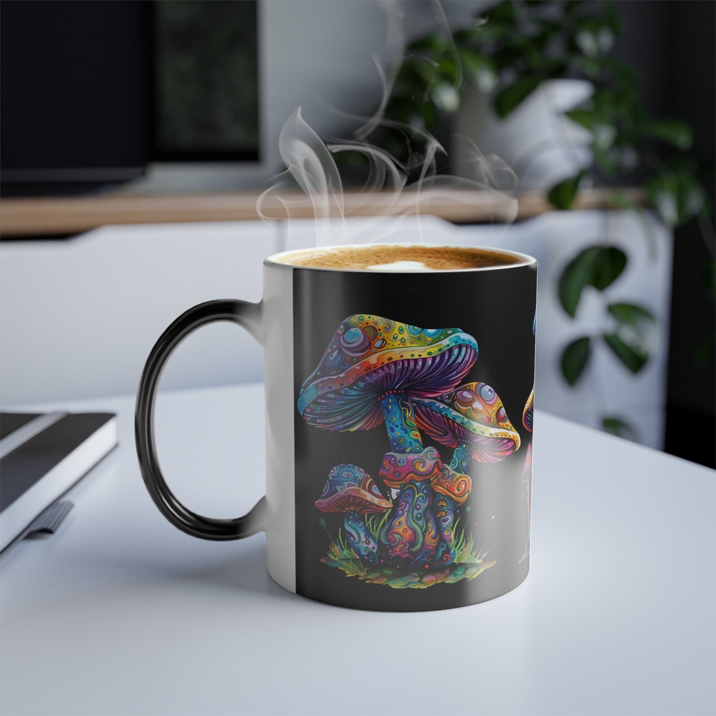 Color Morphing Mushroom Mug, 11oz - Psychedelic Mushrooms Artwork, Color Changing Coffee Cup, Trippy Ceramic Tea Mug, Unique Kitchen Gift - EternalAscension