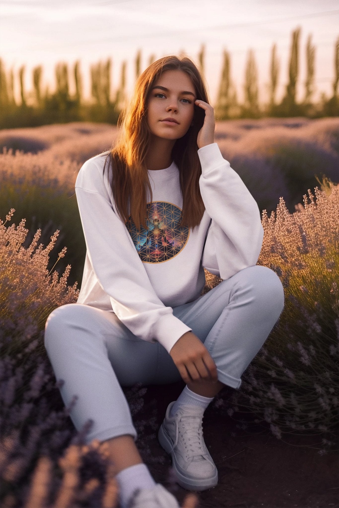 Cosmic Meditation Sweatshirt - Sacred Geometry Design - EternalAscension
