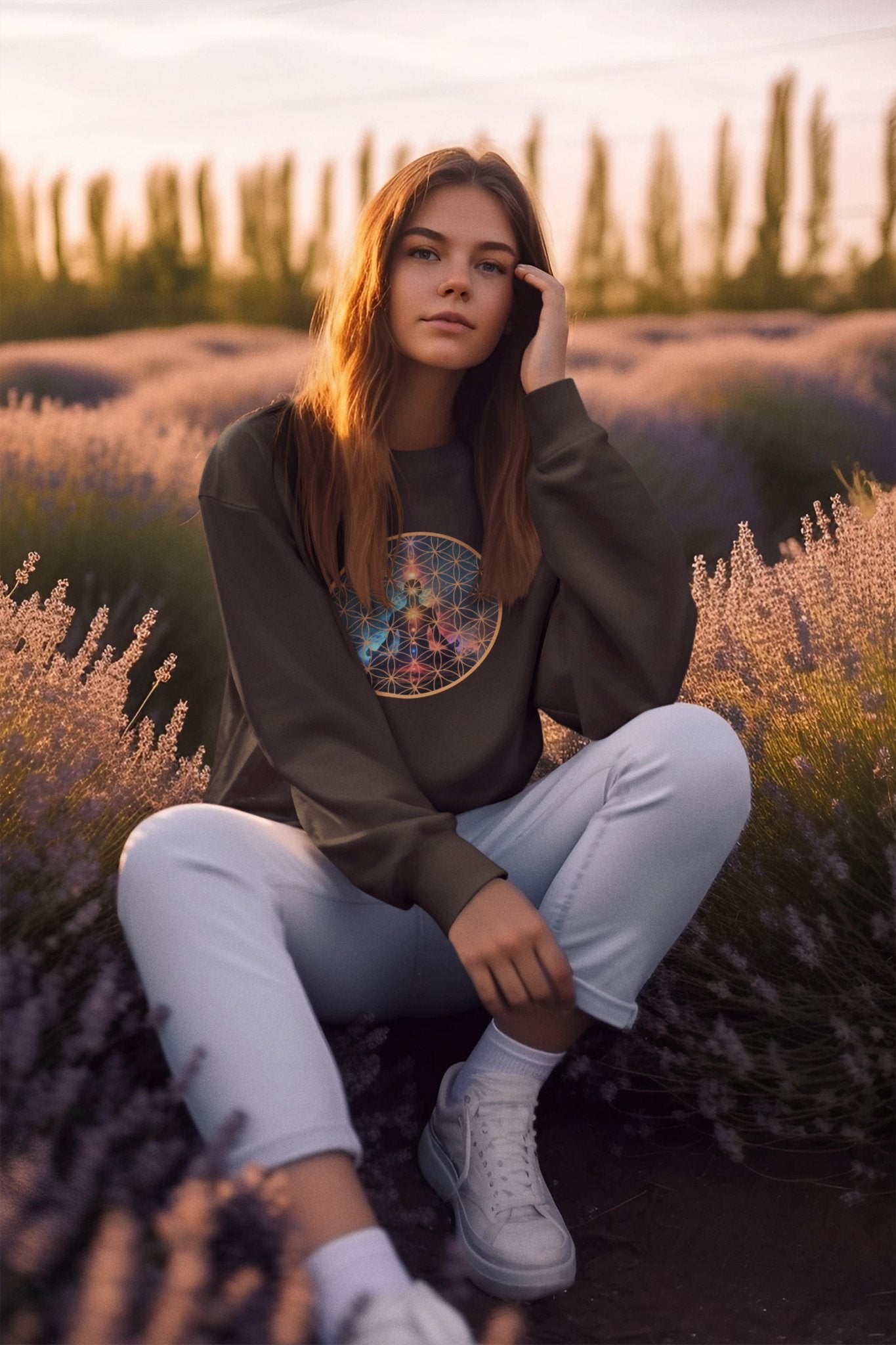 Cosmic Meditation Sweatshirt - Sacred Geometry Design - EternalAscension