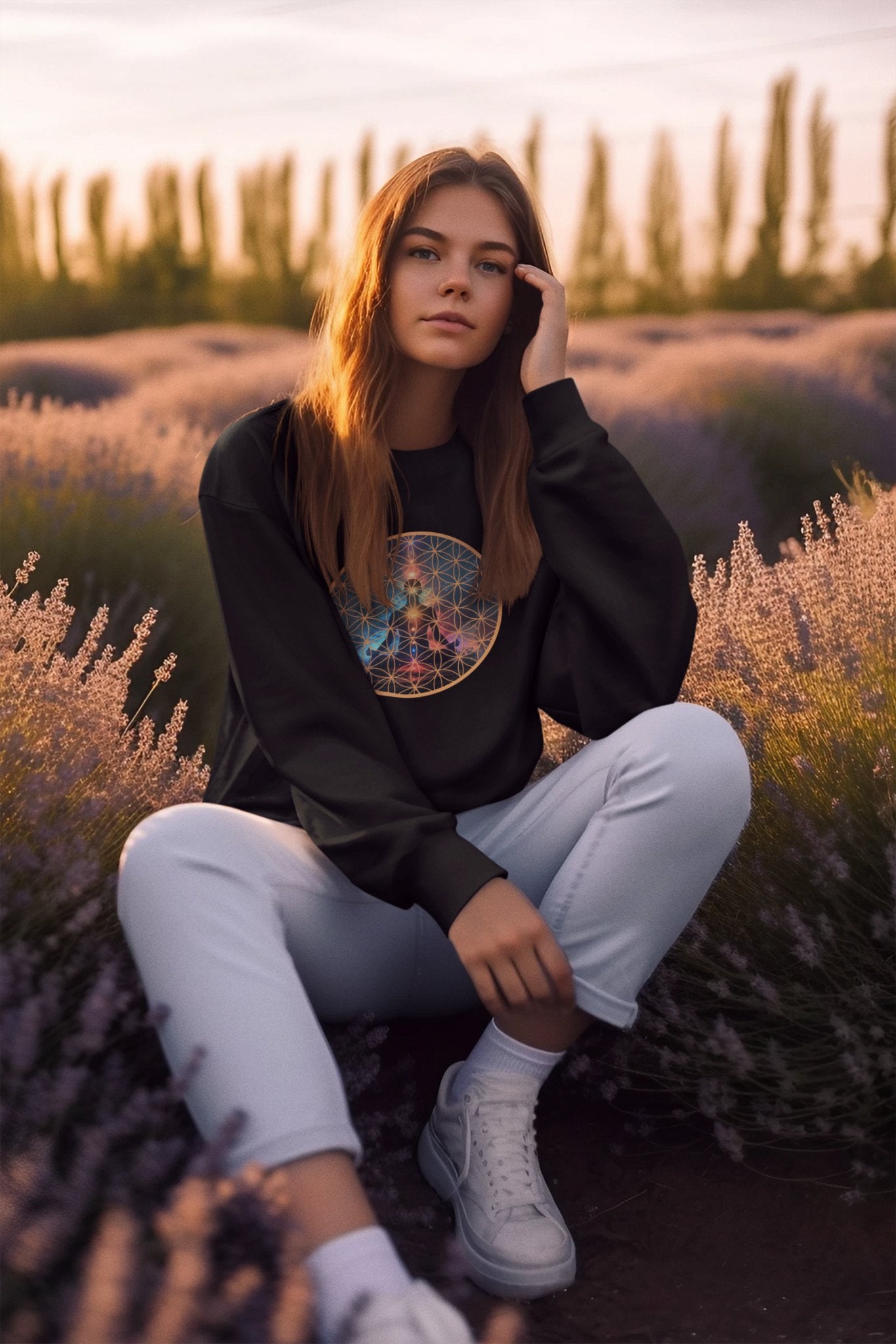 Cosmic Meditation Sweatshirt - Sacred Geometry Design - EternalAscension