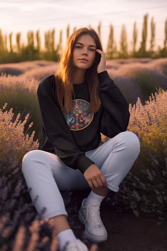 Cosmic Meditation Sweatshirt - Sacred Geometry Design - EternalAscension