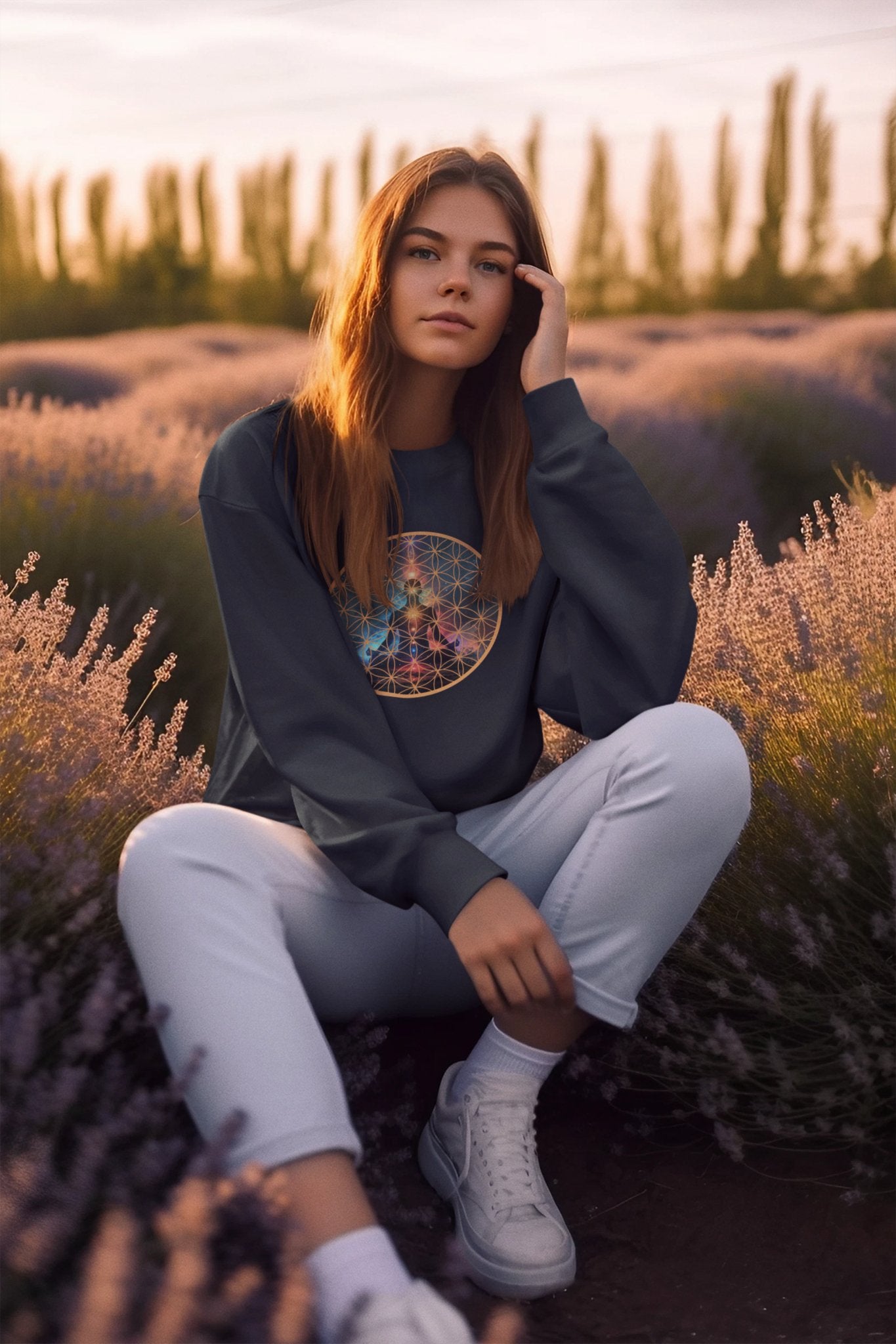 Cosmic Meditation Sweatshirt - Sacred Geometry Design - EternalAscension