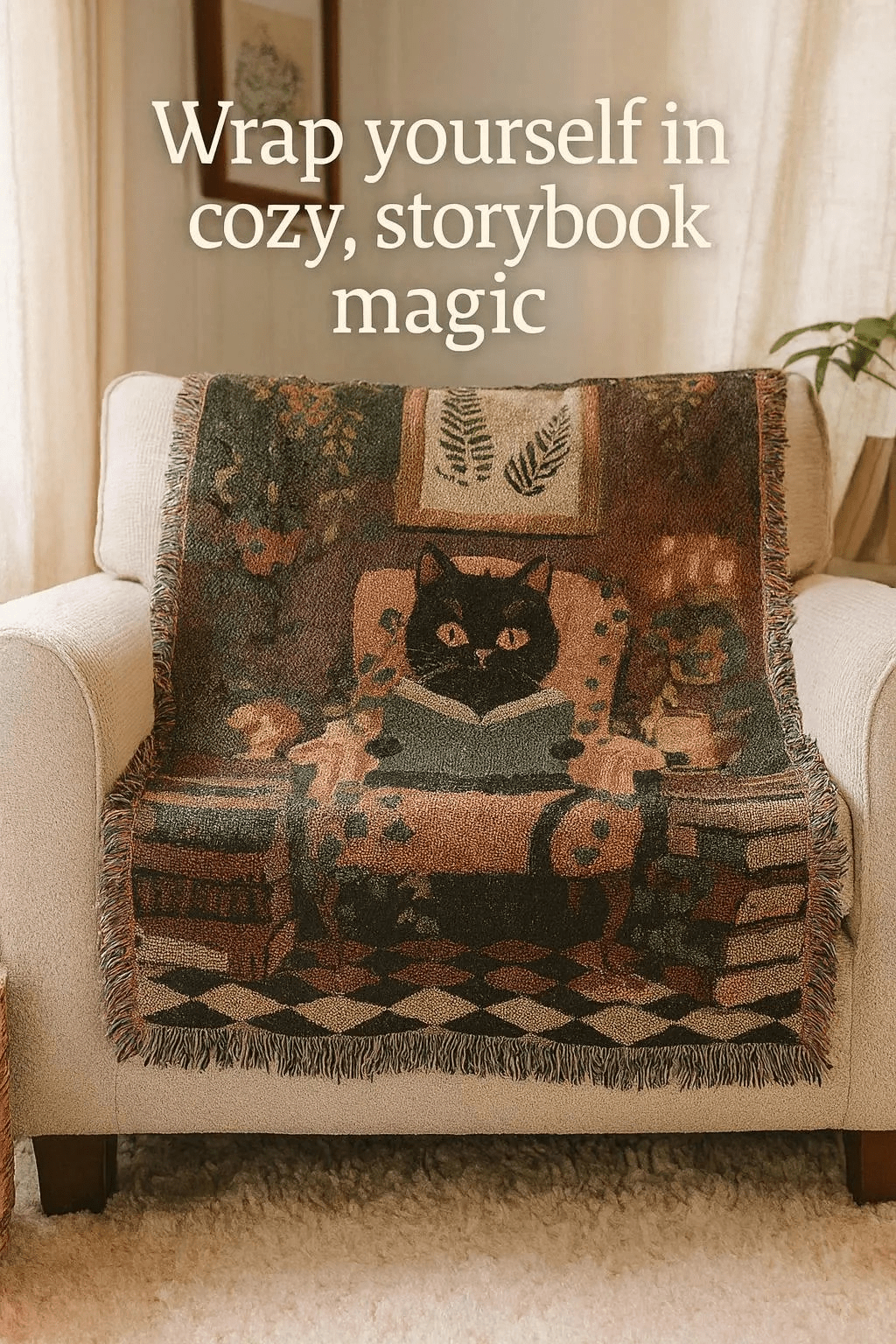 Cozy Cat - Themed Woven Blanket - Perfect for Cat Lovers, Home Decor, Gift for Cat Parents, Throw Blanket, Indoor Comfort - EternalAscension