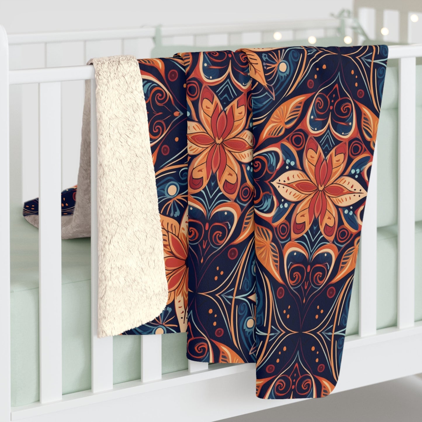 Cozy Sherpa Fleece Blanket - Intricate Floral and Geometric Design, Soft & Warm, Perfect for Couch, Bed, or Gift - EternalAscension