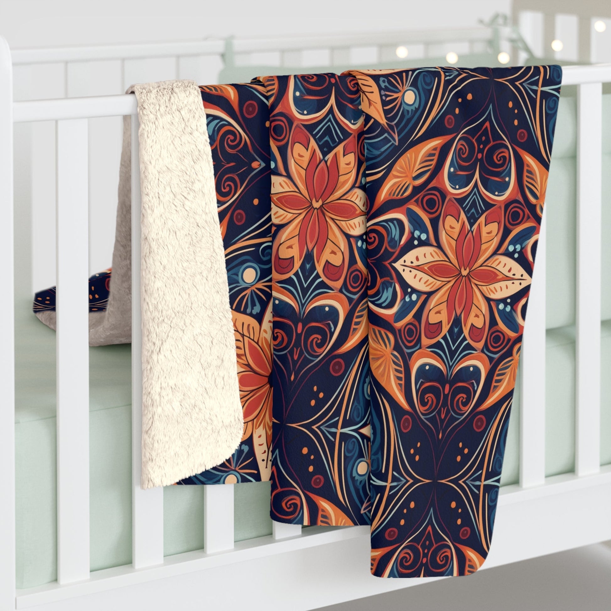 Cozy Sherpa Fleece Blanket - Intricate Floral and Geometric Design, Soft & Warm, Perfect for Couch, Bed, or Gift - EternalAscension