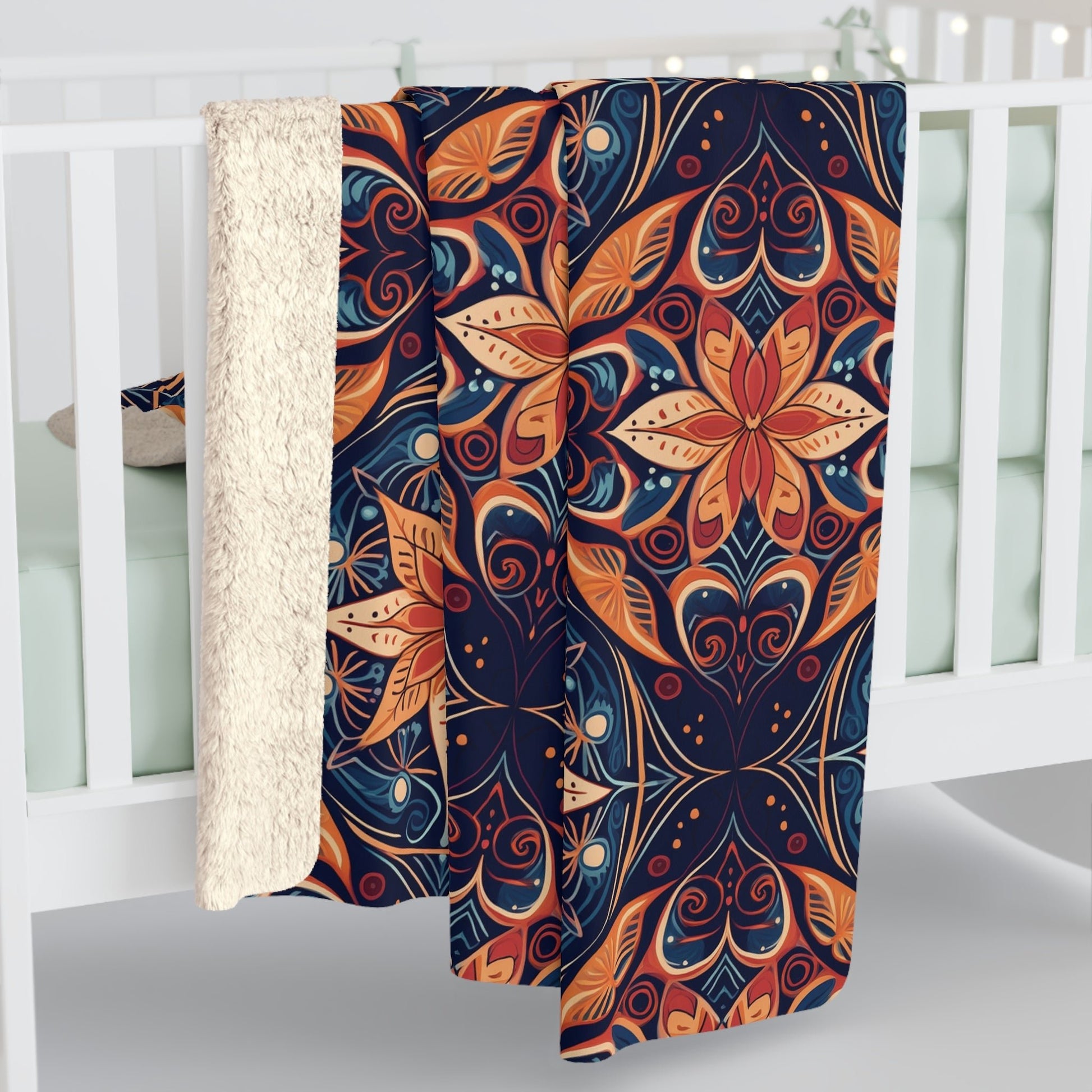 Cozy Sherpa Fleece Blanket - Intricate Floral and Geometric Design, Soft & Warm, Perfect for Couch, Bed, or Gift - EternalAscension