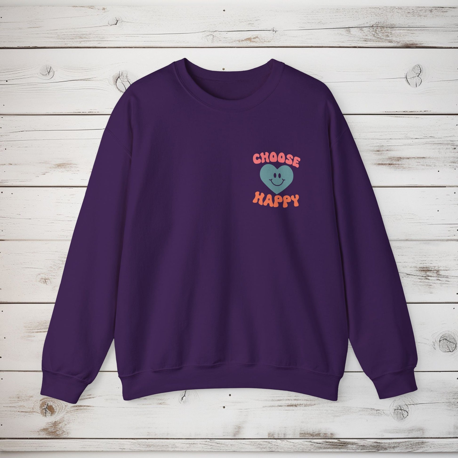Crewneck Sweatshirt, Choose Happy & Good Vibes Only, Positive Message Retro Design, Unisex Jumper Top, Smiley Face Graphic, Dark Green, - EternalAscension