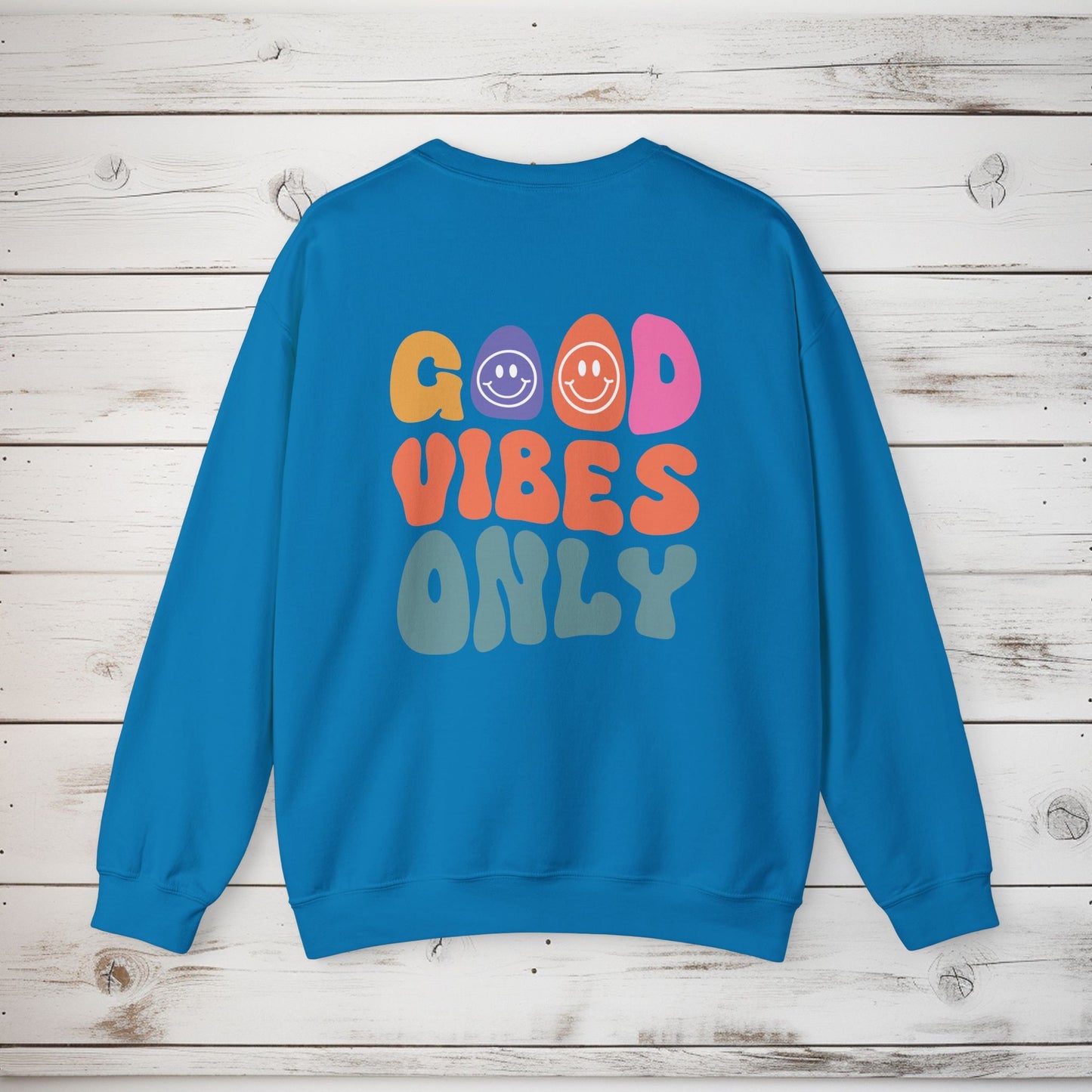 Crewneck Sweatshirt, Choose Happy & Good Vibes Only, Positive Message Retro Design, Unisex Jumper Top, Smiley Face Graphic, Dark Green, - EternalAscension
