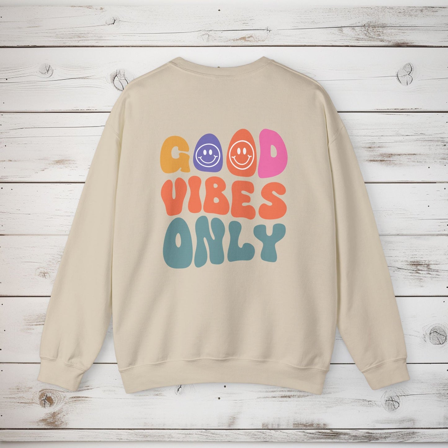 Crewneck Sweatshirt, Choose Happy & Good Vibes Only, Positive Message Retro Design, Unisex Jumper Top, Smiley Face Graphic, Dark Green, - EternalAscension