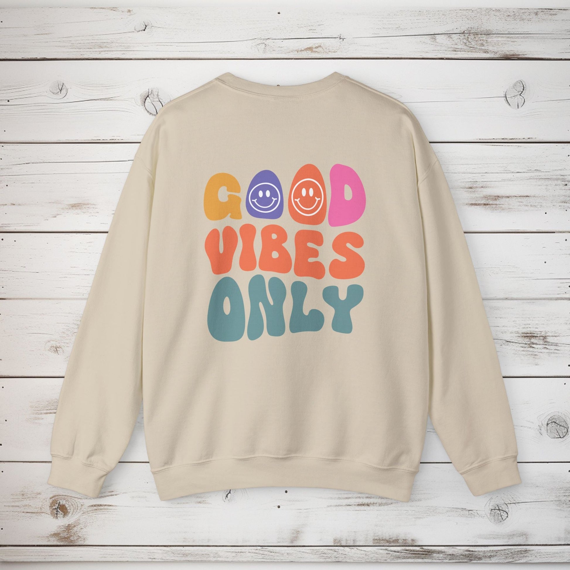 Crewneck Sweatshirt, Choose Happy & Good Vibes Only, Positive Message Retro Design, Unisex Jumper Top, Smiley Face Graphic, Dark Green, - EternalAscension