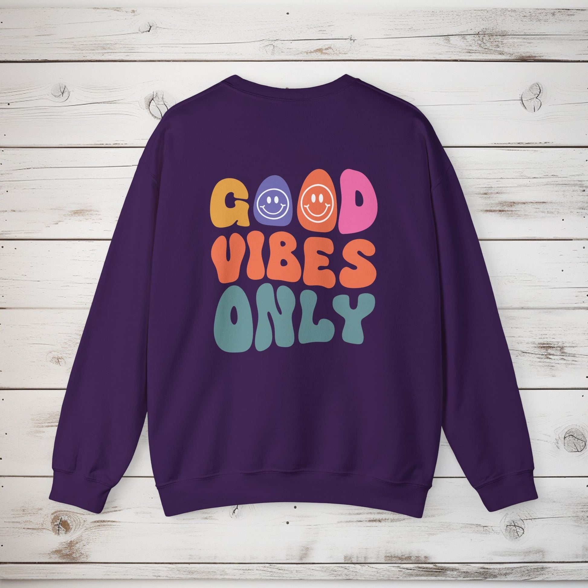 Crewneck Sweatshirt, Choose Happy & Good Vibes Only, Positive Message Retro Design, Unisex Jumper Top, Smiley Face Graphic, Dark Green, - EternalAscension