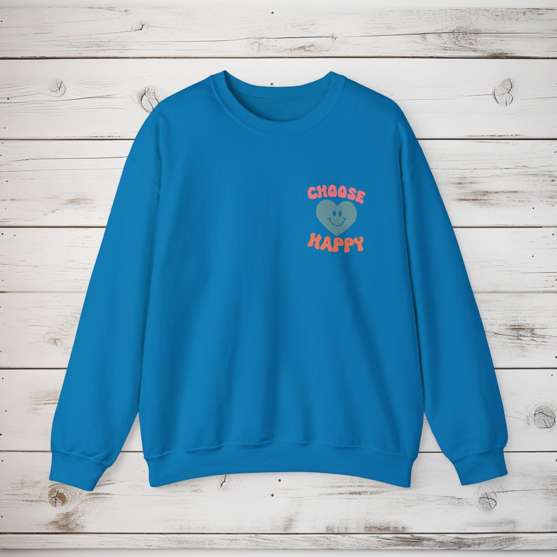 Crewneck Sweatshirt, Choose Happy & Good Vibes Only, Positive Message Retro Design, Unisex Jumper Top, Smiley Face Graphic, Dark Green, - EternalAscension