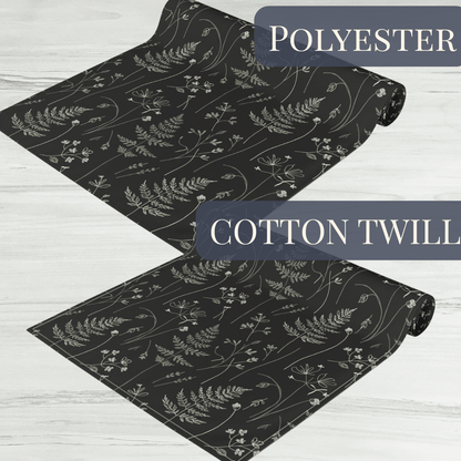 Dark Botanical Ferns Table Runner | Floral Leaf Pattern, Black Gray - EternalAscension