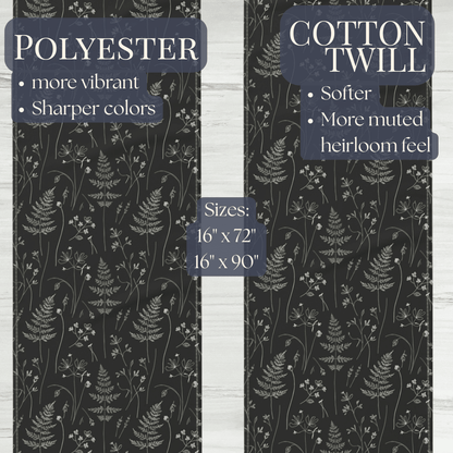 Dark Botanical Ferns Table Runner | Floral Leaf Pattern, Black Gray - EternalAscension