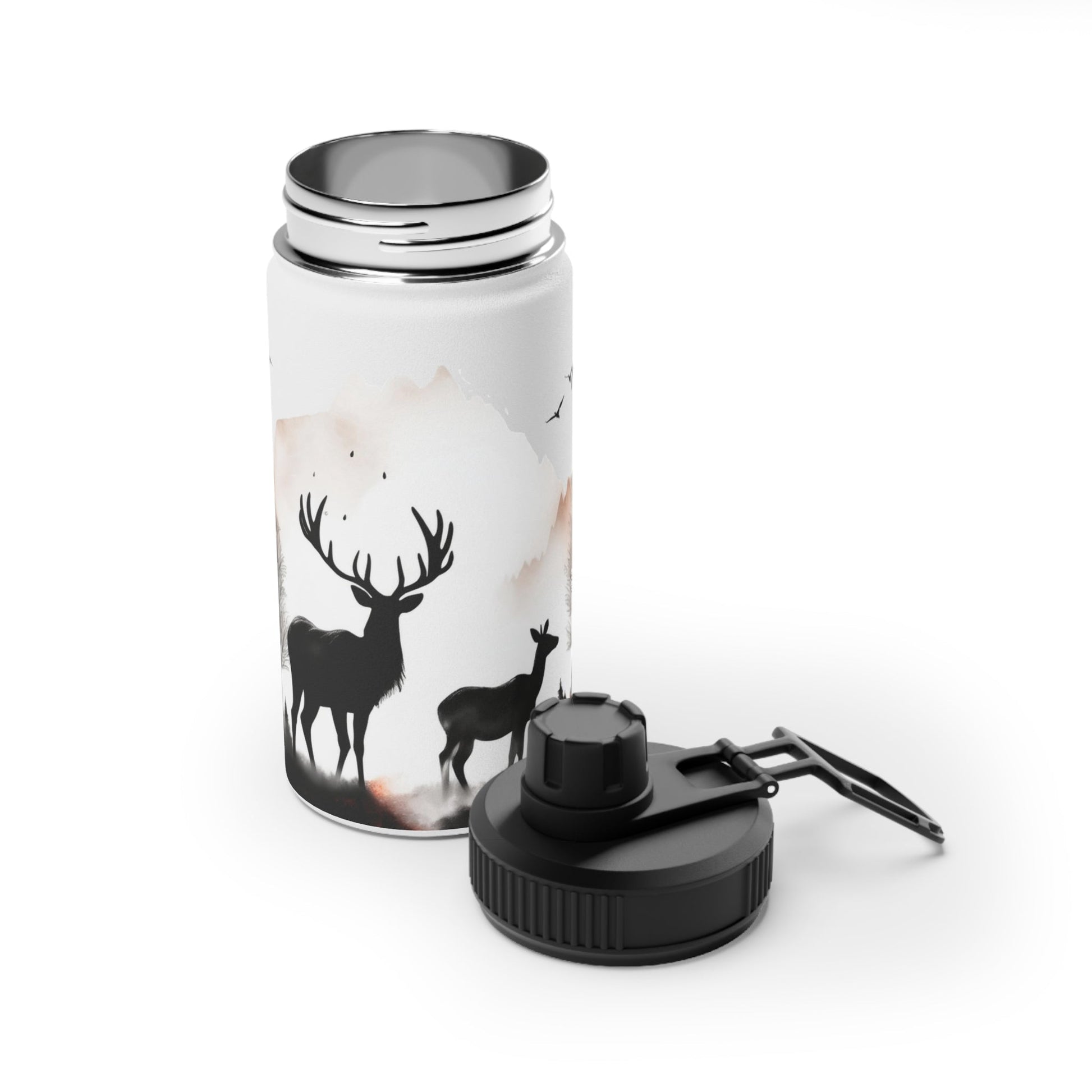 Deer Forest Stainless Steel Water Bottle, Sports Lid - Nature Lover Hiking Hydration, Eco - Friendly Gift, Outdoor Adventure, Gym Companion, - EternalAscension
