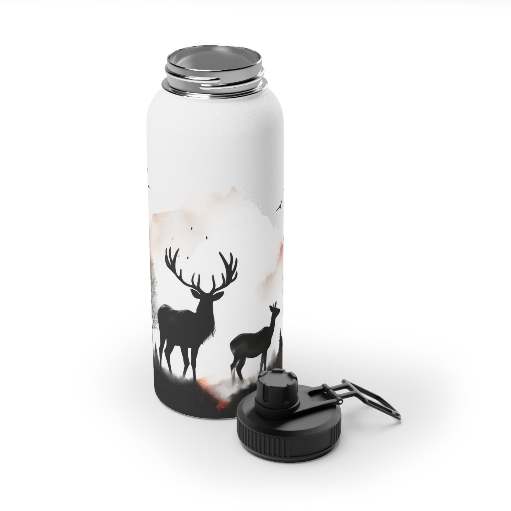 Deer Forest Stainless Steel Water Bottle, Sports Lid - Nature Lover Hiking Hydration, Eco - Friendly Gift, Outdoor Adventure, Gym Companion, - EternalAscension