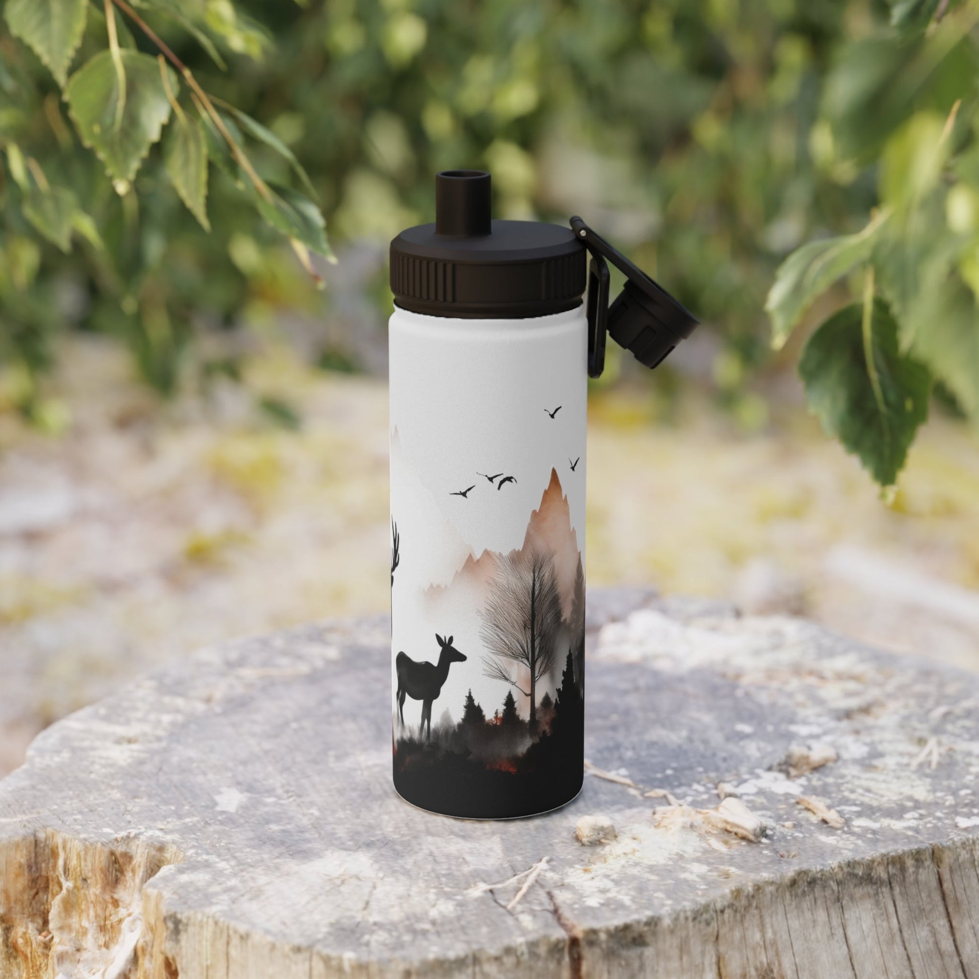 Deer Forest Stainless Steel Water Bottle, Sports Lid - Nature Lover Hiking Hydration, Eco - Friendly Gift, Outdoor Adventure, Gym Companion, - EternalAscension