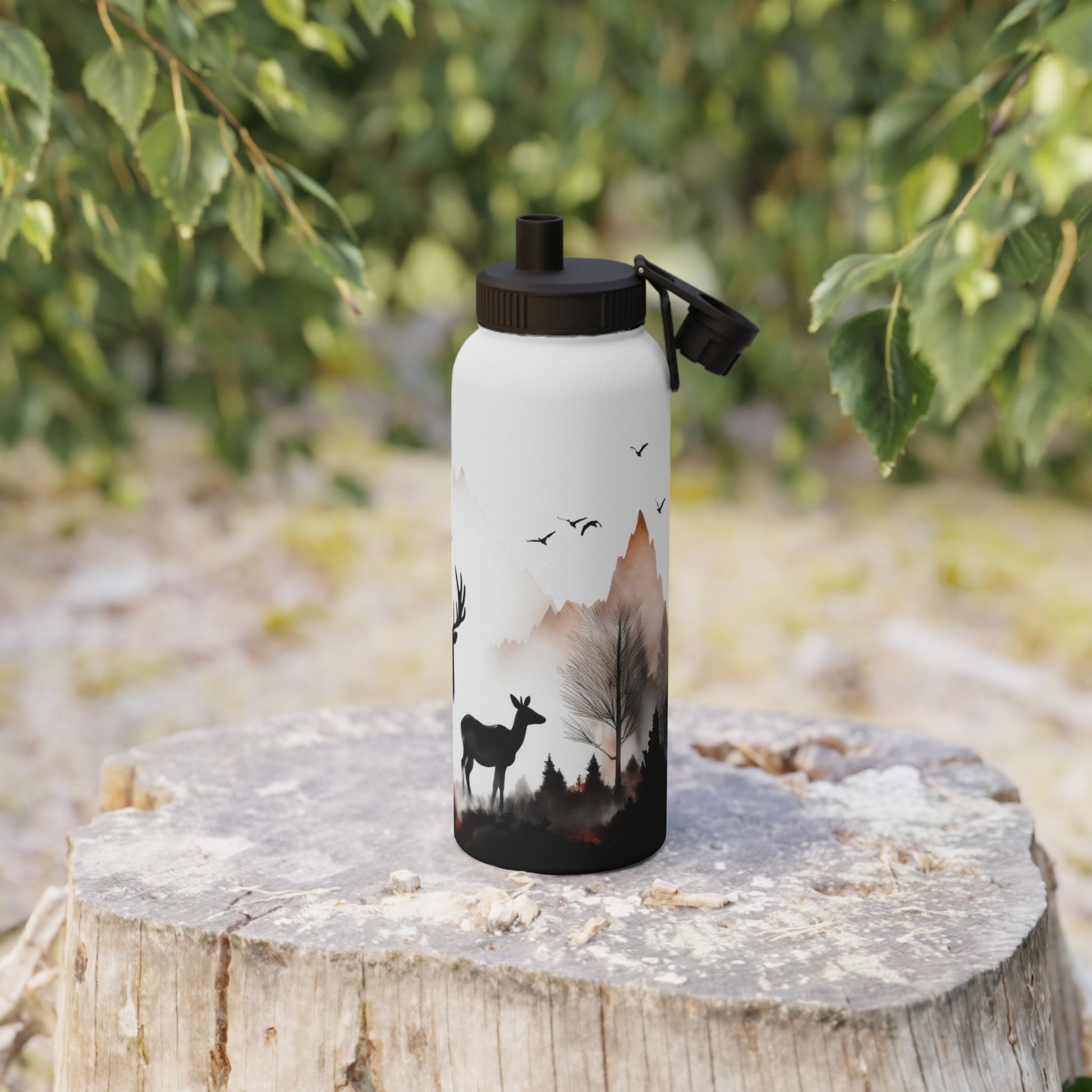 Deer Forest Stainless Steel Water Bottle, Sports Lid - Nature Lover Hiking Hydration, Eco - Friendly Gift, Outdoor Adventure, Gym Companion, - EternalAscension