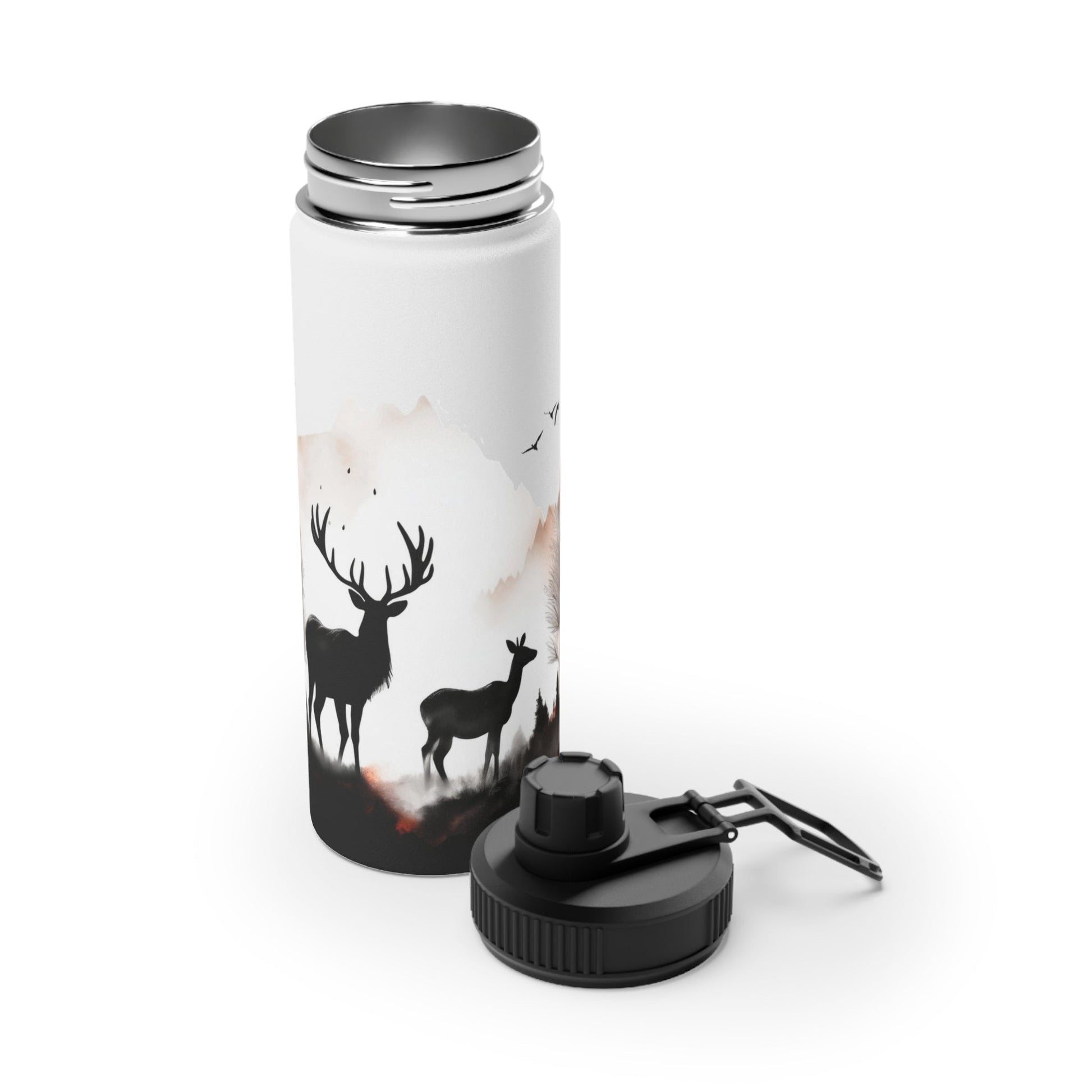 Deer Forest Stainless Steel Water Bottle, Sports Lid - Nature Lover Hiking Hydration, Eco - Friendly Gift, Outdoor Adventure, Gym Companion, - EternalAscension