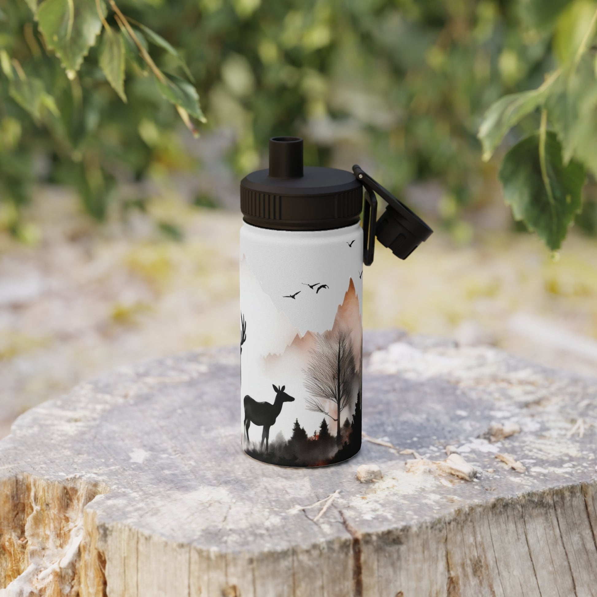 Deer Forest Stainless Steel Water Bottle, Sports Lid - Nature Lover Hiking Hydration, Eco - Friendly Gift, Outdoor Adventure, Gym Companion, - EternalAscension