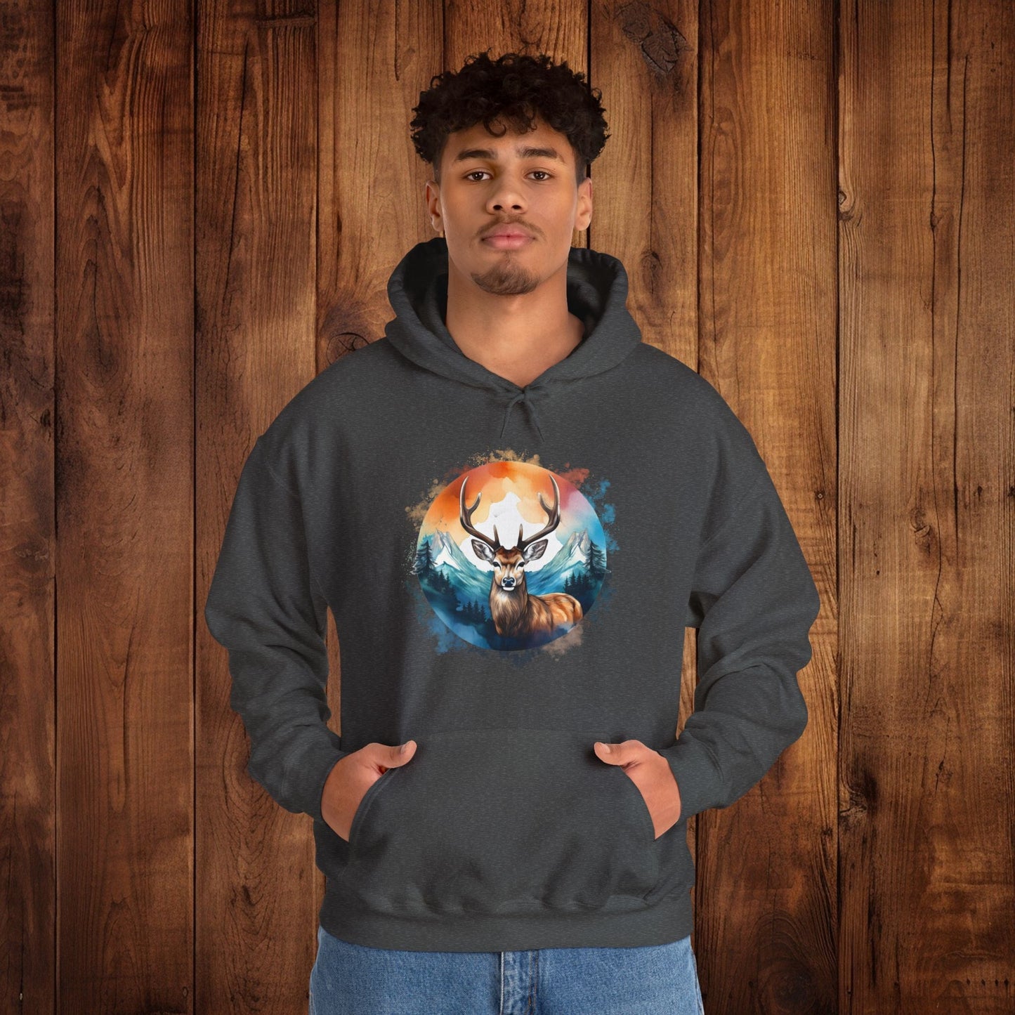 Deer Mountain Hoodie Sweatshirt, Nature Lover Gift, Outdoor Enthusiast, Wildlife Clothing, Winter Scene Pullover, Mountain Landscape Top - EternalAscension