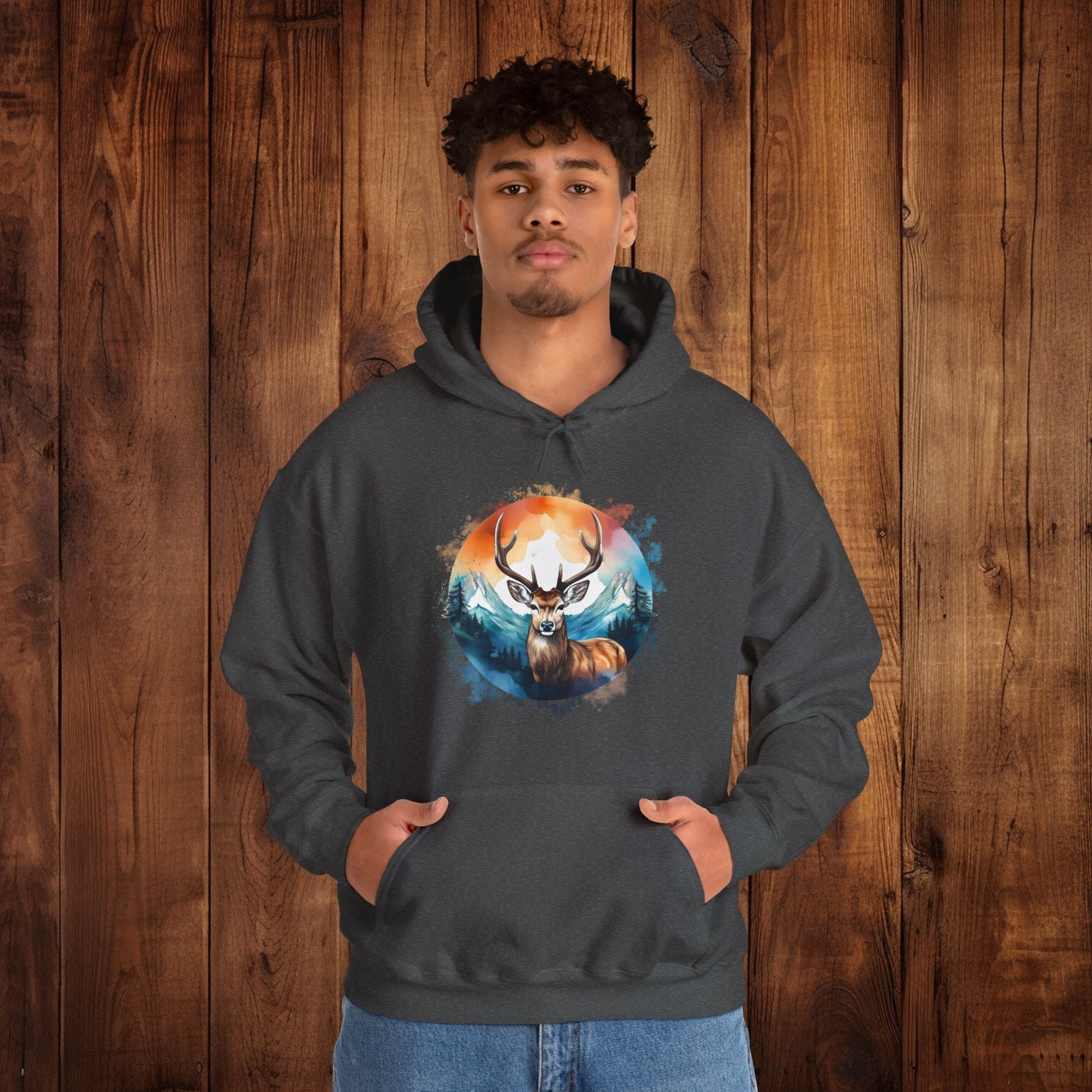Deer Mountain Hoodie Sweatshirt, Nature Lover Gift, Outdoor Enthusiast, Wildlife Clothing, Winter Scene Pullover, Mountain Landscape Top - EternalAscension