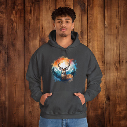 Deer Mountain Hoodie Sweatshirt, Nature Lover Gift, Outdoor Enthusiast, Wildlife Clothing, Winter Scene Pullover, Mountain Landscape Top - EternalAscension