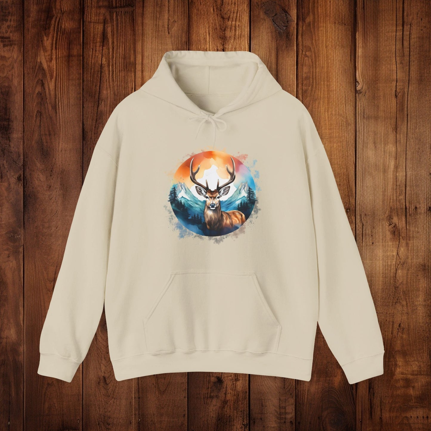 Deer Mountain Hoodie Sweatshirt, Nature Lover Gift, Outdoor Enthusiast, Wildlife Clothing, Winter Scene Pullover, Mountain Landscape Top - EternalAscension