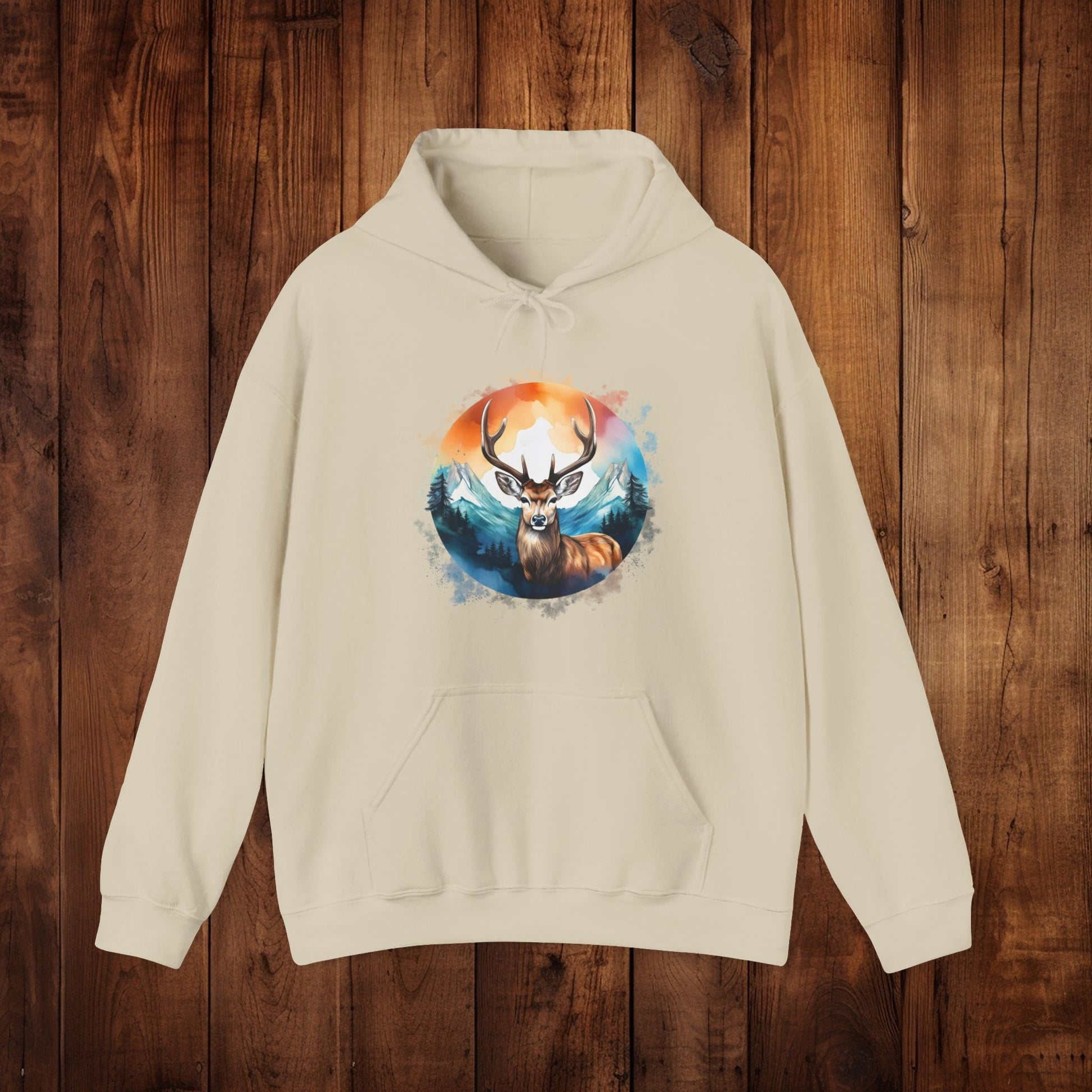 Deer Mountain Hoodie Sweatshirt, Nature Lover Gift, Outdoor Enthusiast, Wildlife Clothing, Winter Scene Pullover, Mountain Landscape Top - EternalAscension