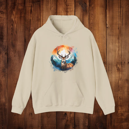 Deer Mountain Hoodie Sweatshirt, Nature Lover Gift, Outdoor Enthusiast, Wildlife Clothing, Winter Scene Pullover, Mountain Landscape Top - EternalAscension