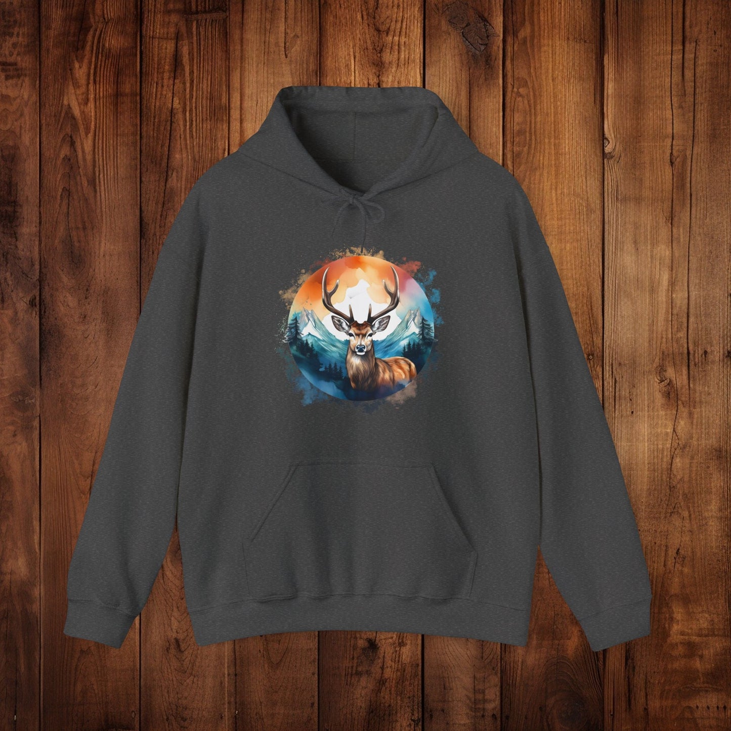 Deer Mountain Hoodie Sweatshirt, Nature Lover Gift, Outdoor Enthusiast, Wildlife Clothing, Winter Scene Pullover, Mountain Landscape Top - EternalAscension