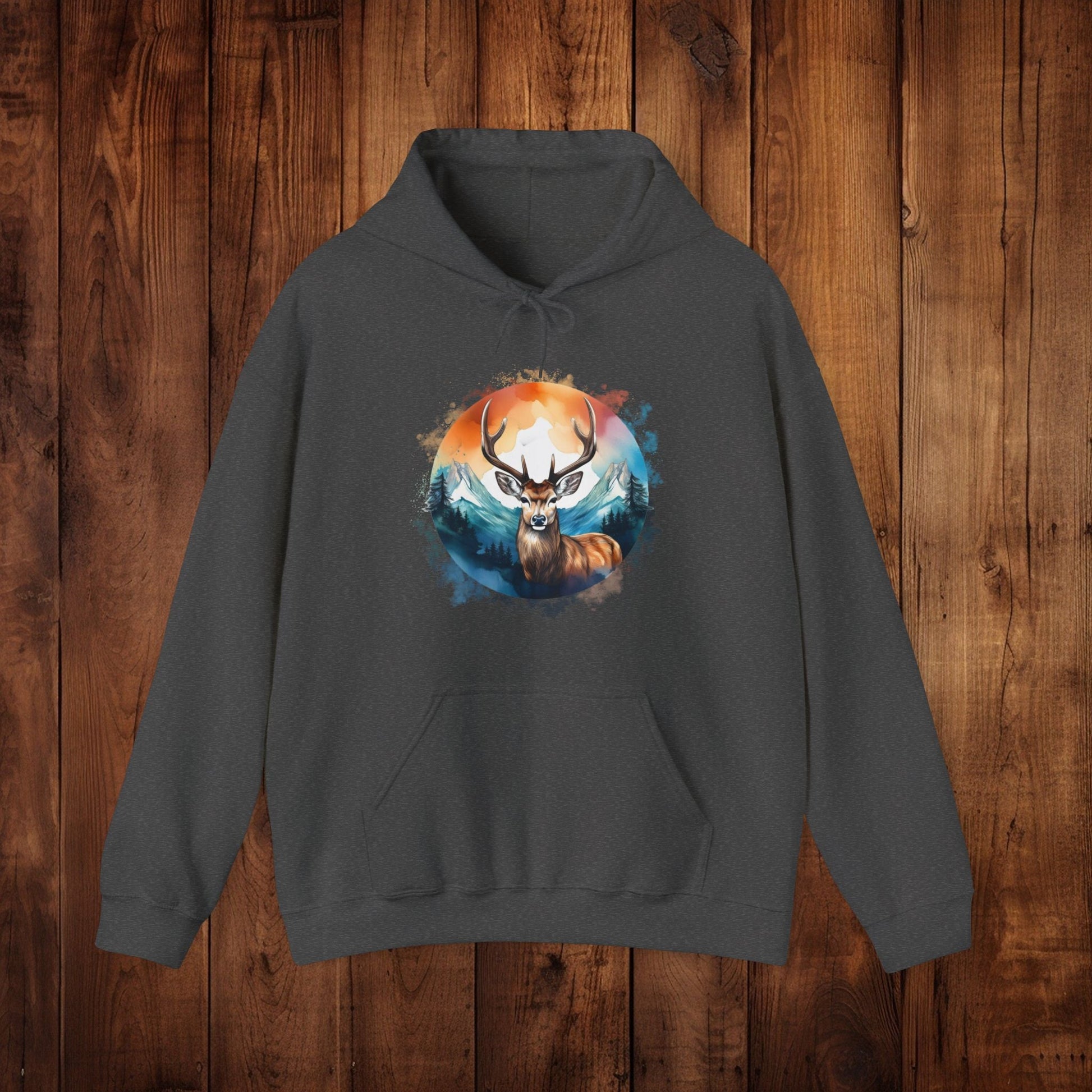 Deer Mountain Hoodie Sweatshirt, Nature Lover Gift, Outdoor Enthusiast, Wildlife Clothing, Winter Scene Pullover, Mountain Landscape Top - EternalAscension