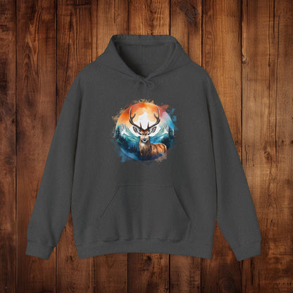 Deer Mountain Hoodie Sweatshirt, Nature Lover Gift, Outdoor Enthusiast, Wildlife Clothing, Winter Scene Pullover, Mountain Landscape Top - EternalAscension