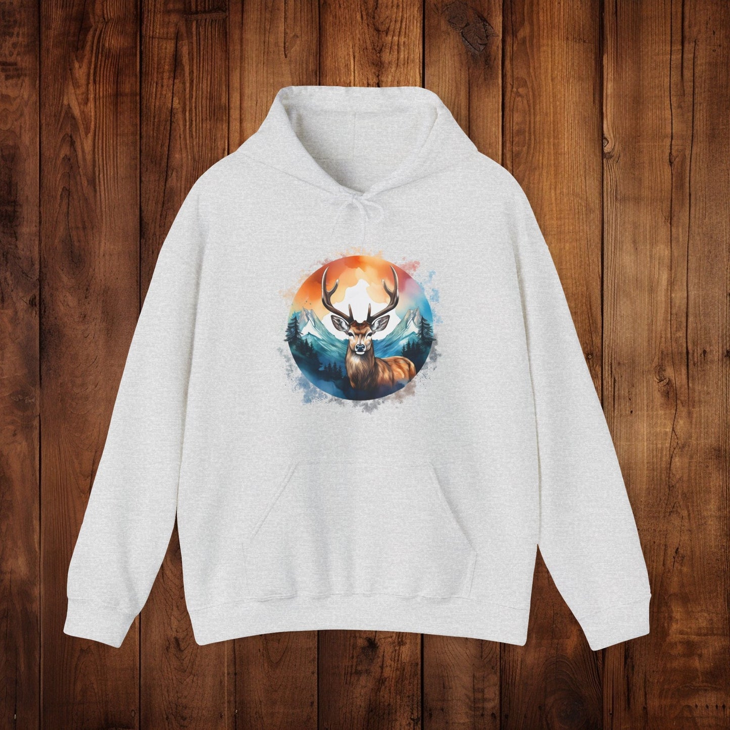 Deer Mountain Hoodie Sweatshirt, Nature Lover Gift, Outdoor Enthusiast, Wildlife Clothing, Winter Scene Pullover, Mountain Landscape Top - EternalAscension