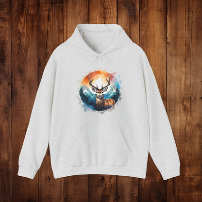 Deer Mountain Hoodie Sweatshirt, Nature Lover Gift, Outdoor Enthusiast, Wildlife Clothing, Winter Scene Pullover, Mountain Landscape Top - EternalAscension
